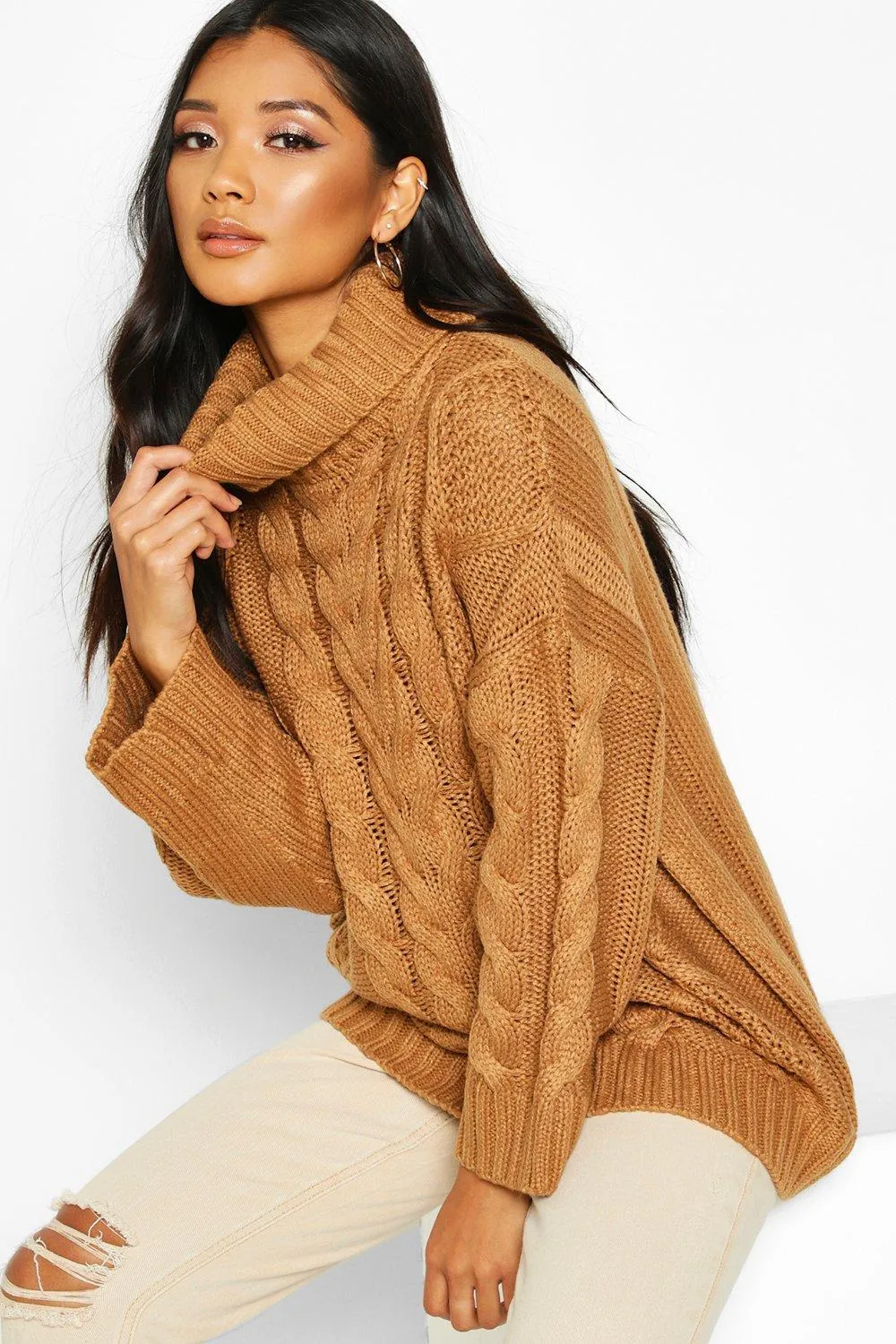 Turtleneck Oversized Cable Knit Sweater