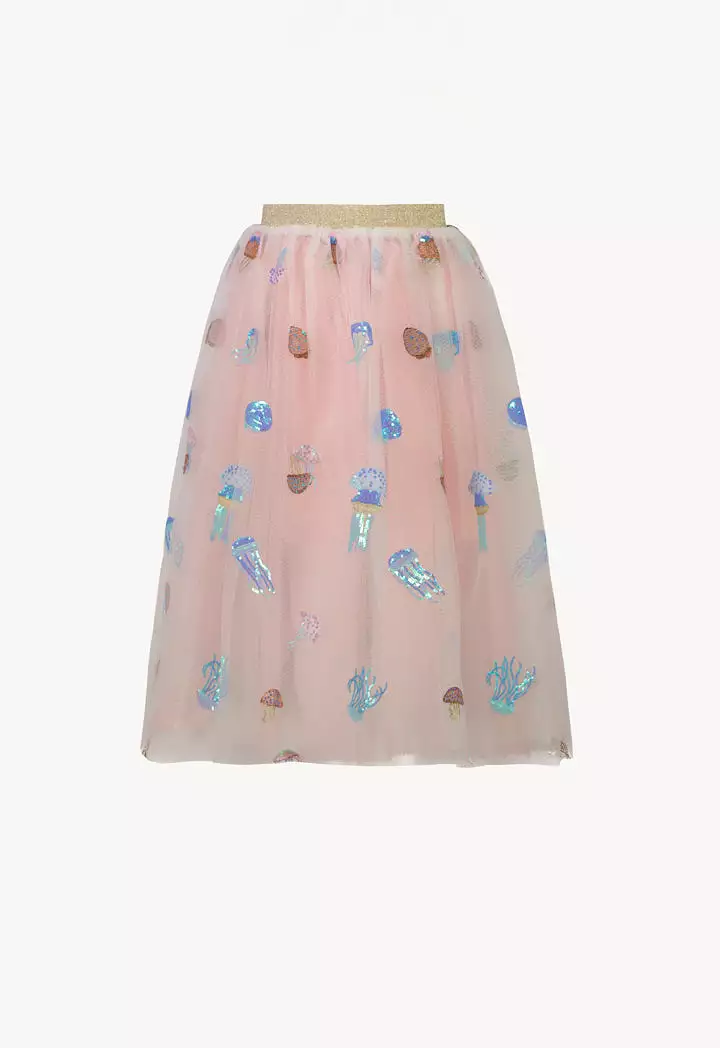 Underwater T-shirt With Swarovski Crystals            Ecru Tulle Jellyfish Embroidery Skirt