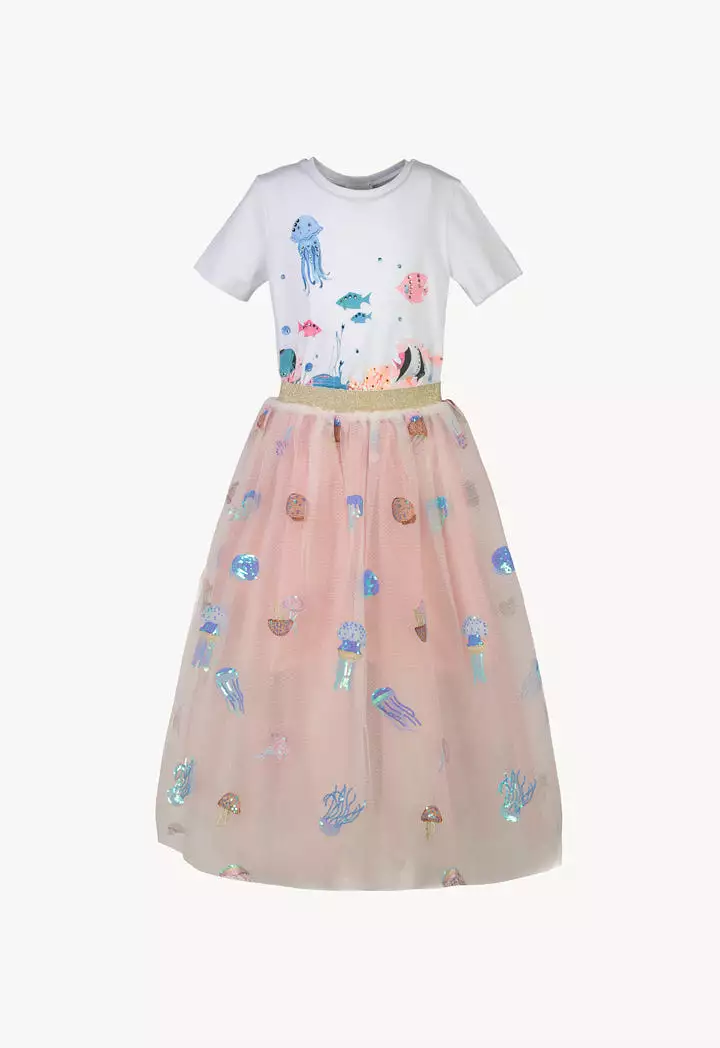 Underwater T-shirt With Swarovski Crystals            Ecru Tulle Jellyfish Embroidery Skirt