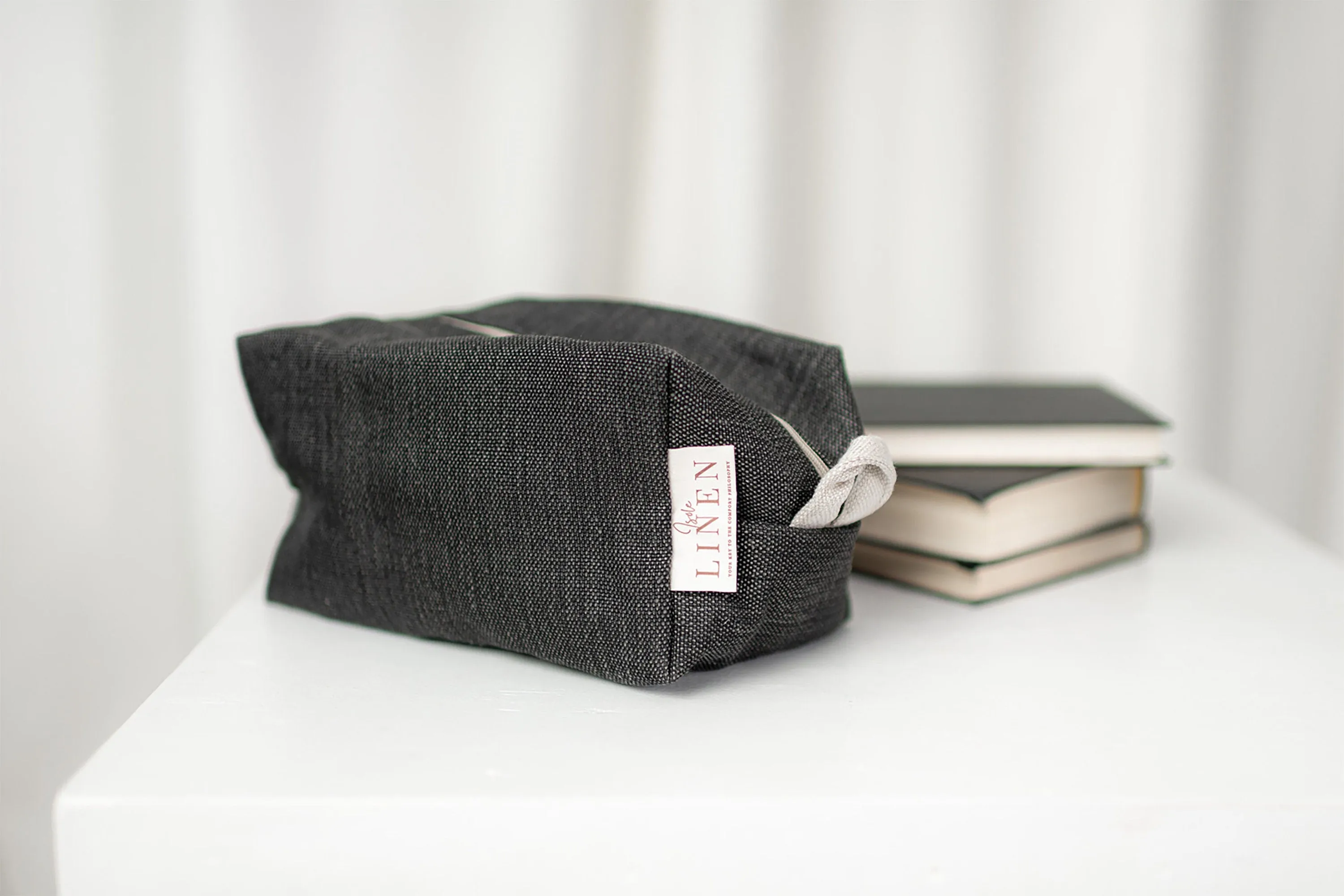 Unisex Toiletry Bag. Linen Cosmetic Travel Bag with a Zipper.