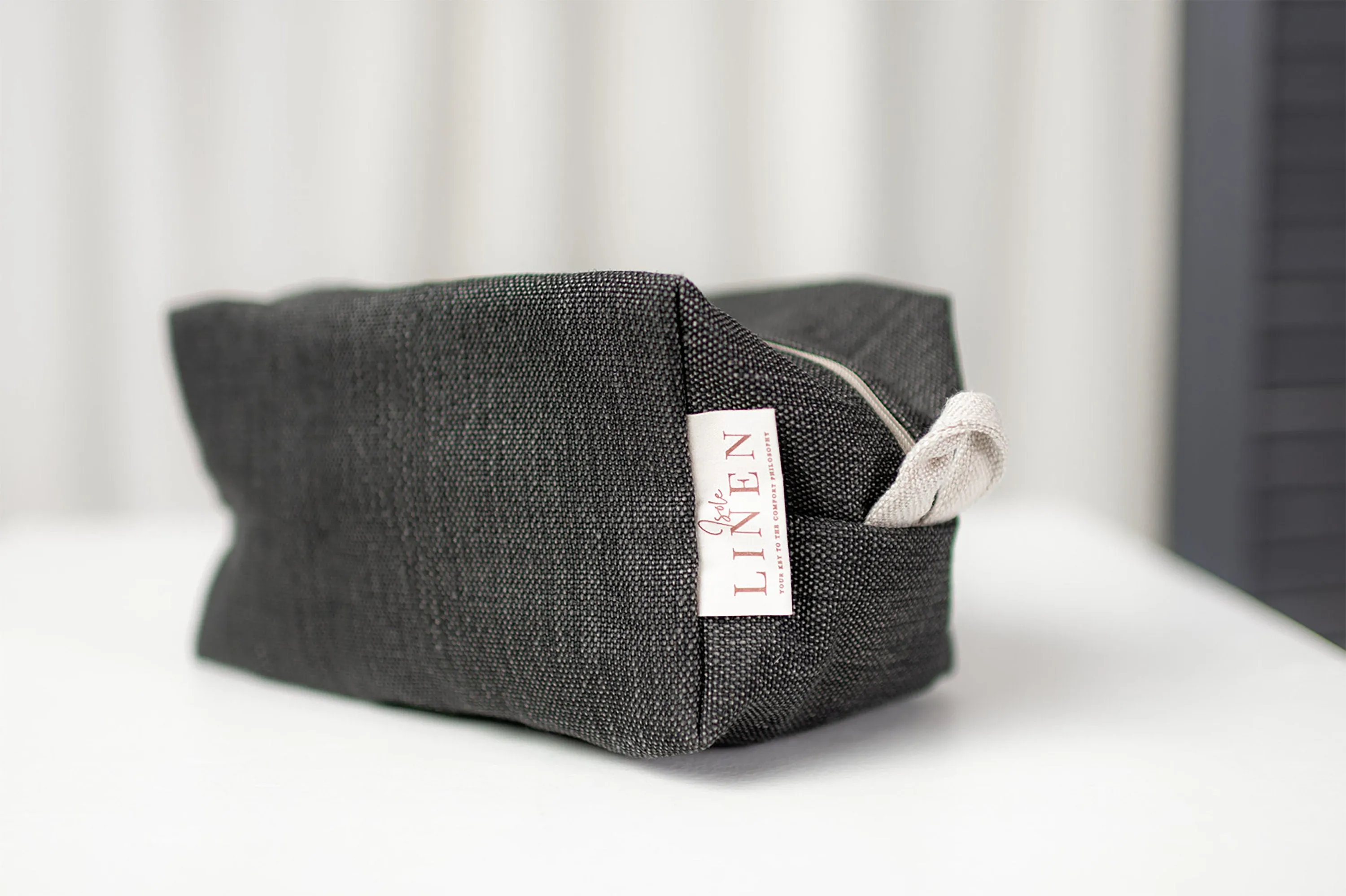 Unisex Toiletry Bag. Linen Cosmetic Travel Bag with a Zipper.