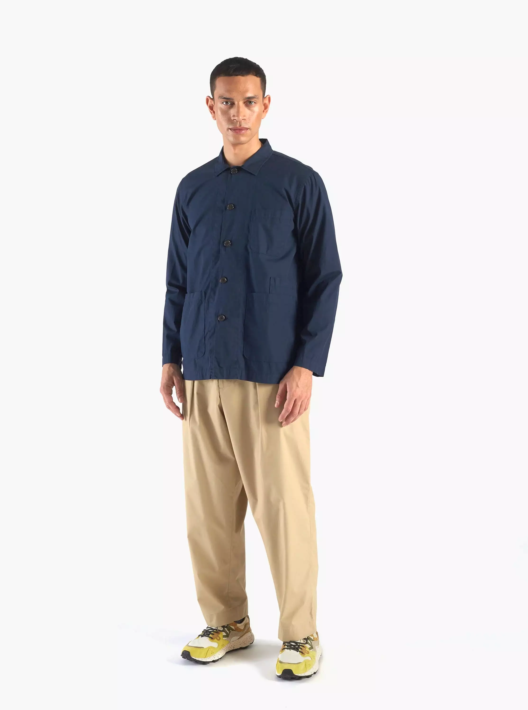 UNIVERSAL WORKS Bakers Overshirt In Navy Organic Fine Poplin