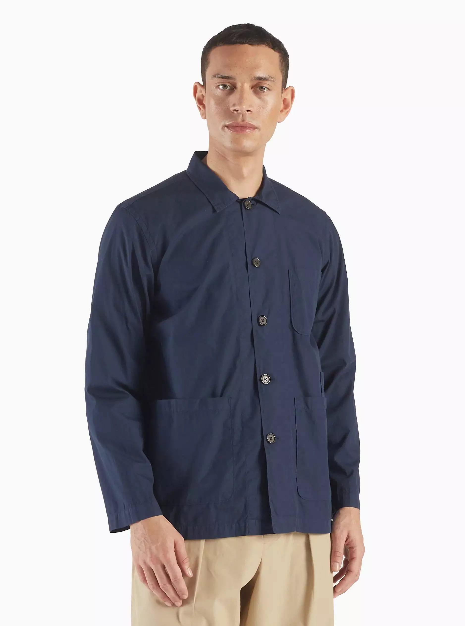 UNIVERSAL WORKS Bakers Overshirt In Navy Organic Fine Poplin