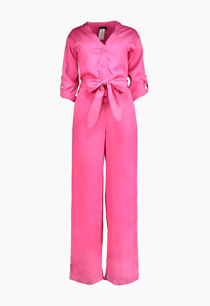 V Neck Button Front Jumpsuit