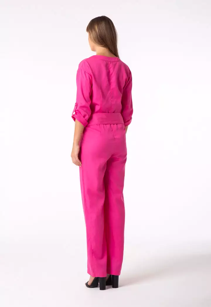 V Neck Button Front Jumpsuit