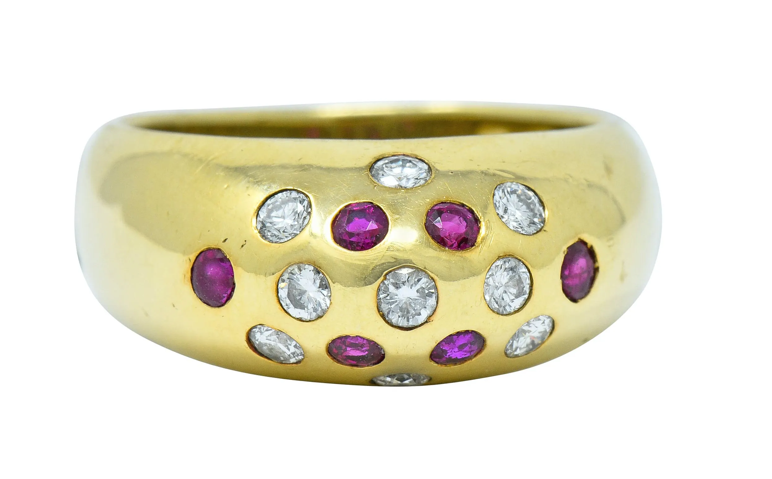 Vintage 0.55 CTW Ruby Diamond 18 Karat Gold Bombe Sprinkle Band Ring