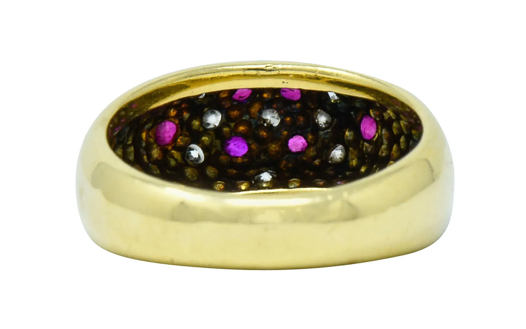 Vintage 0.55 CTW Ruby Diamond 18 Karat Gold Bombe Sprinkle Band Ring