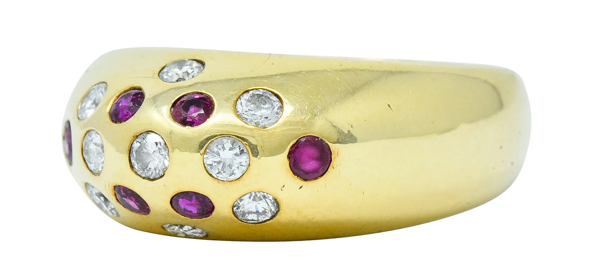 Vintage 0.55 CTW Ruby Diamond 18 Karat Gold Bombe Sprinkle Band Ring