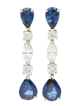 Vintage 4.00 CTW Sapphire Diamond Platinum Drop Earrings