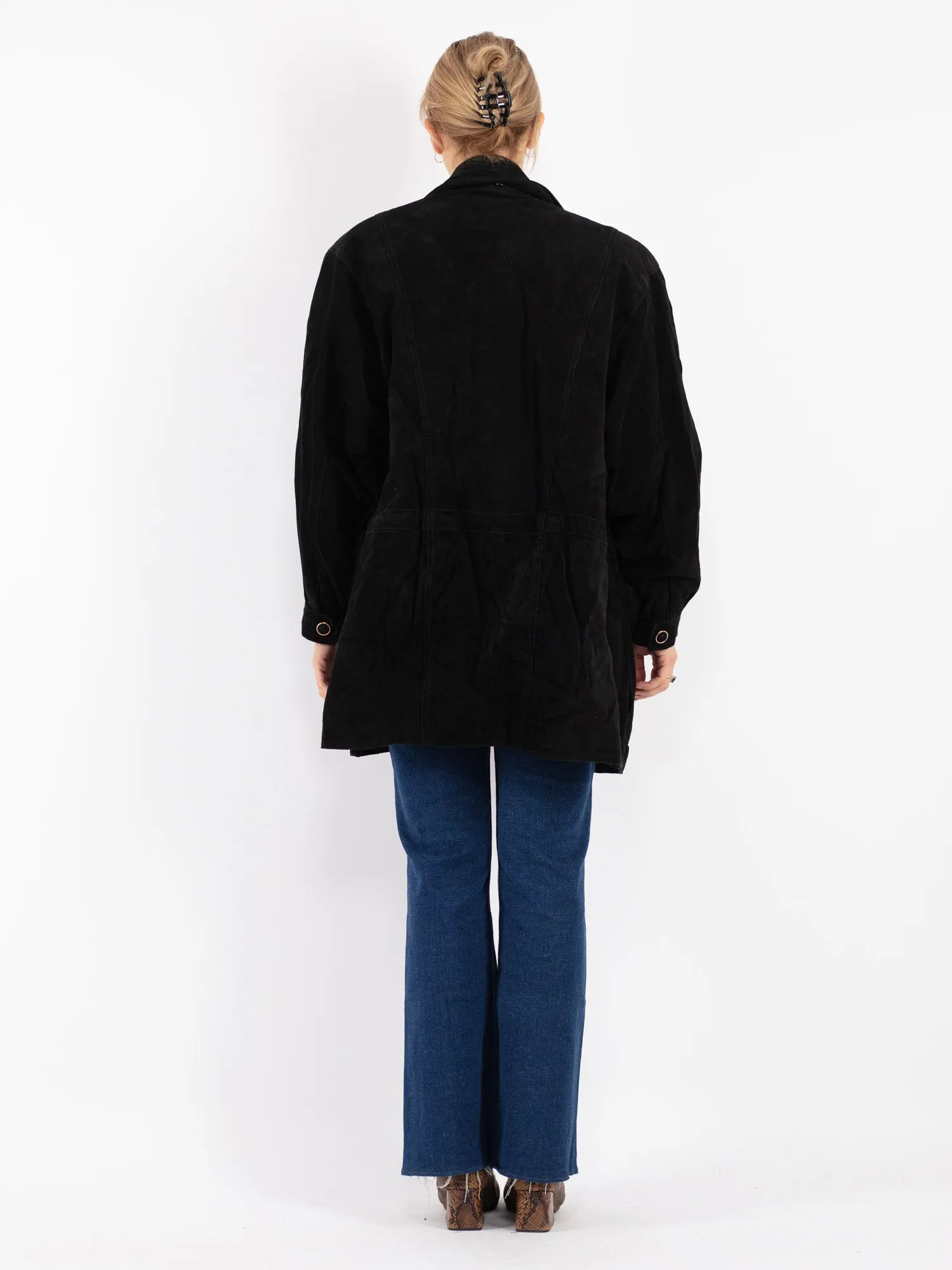 Vintage 90's Women Suede Coat in Black