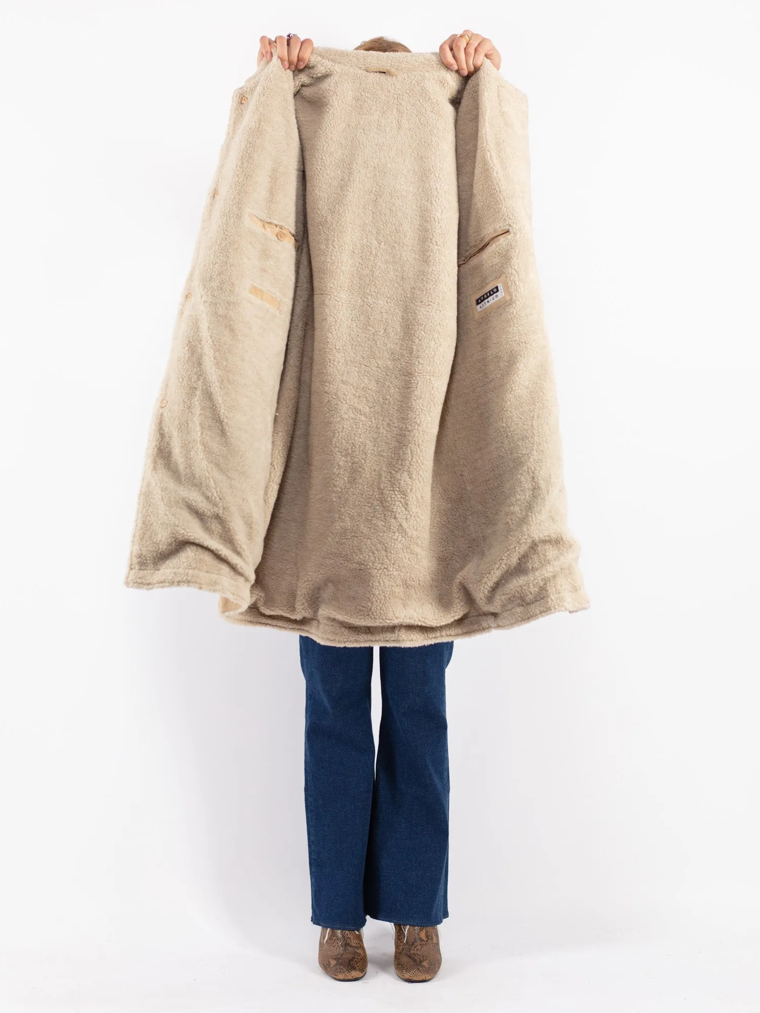 Vintage 90's Women Suede Sherpa Coat in Beige