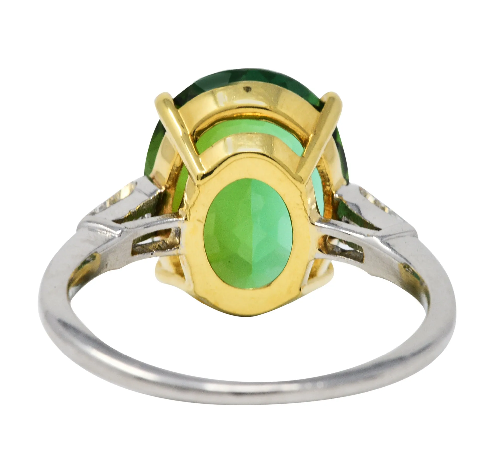 Vintage Green Tourmaline Diamond 18 Karat Gold Platinum Gemstone Ring