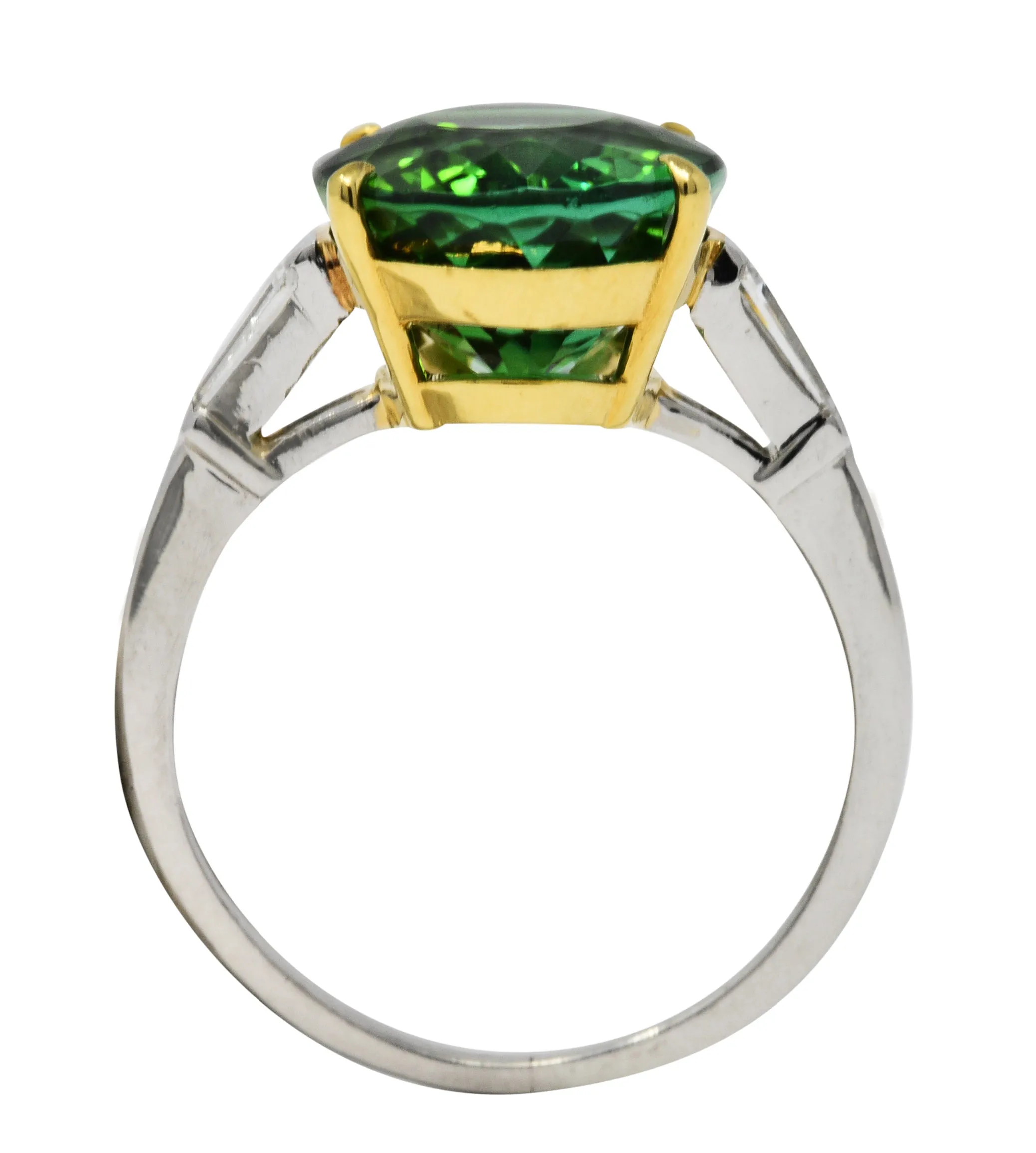 Vintage Green Tourmaline Diamond 18 Karat Gold Platinum Gemstone Ring