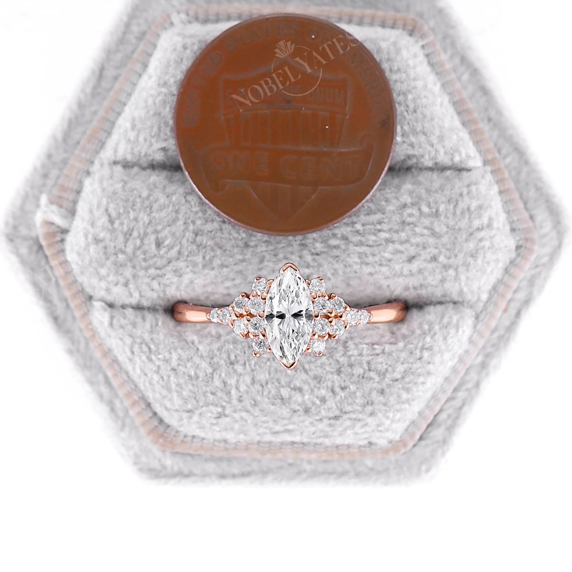 Vintage Marquise Cut Moissanite Rose Gold Cluster Engagement Ring