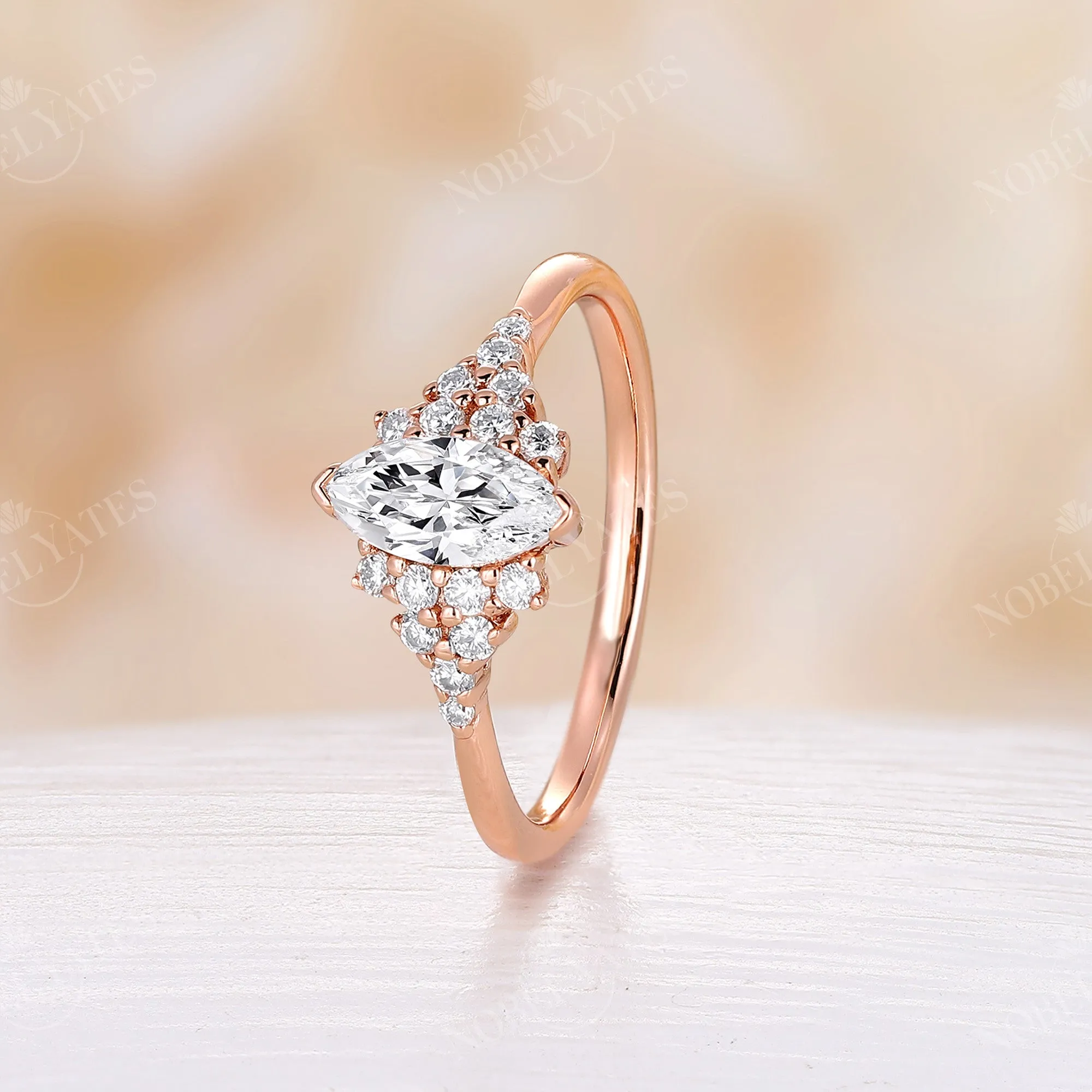 Vintage Marquise Cut Moissanite Rose Gold Cluster Engagement Ring