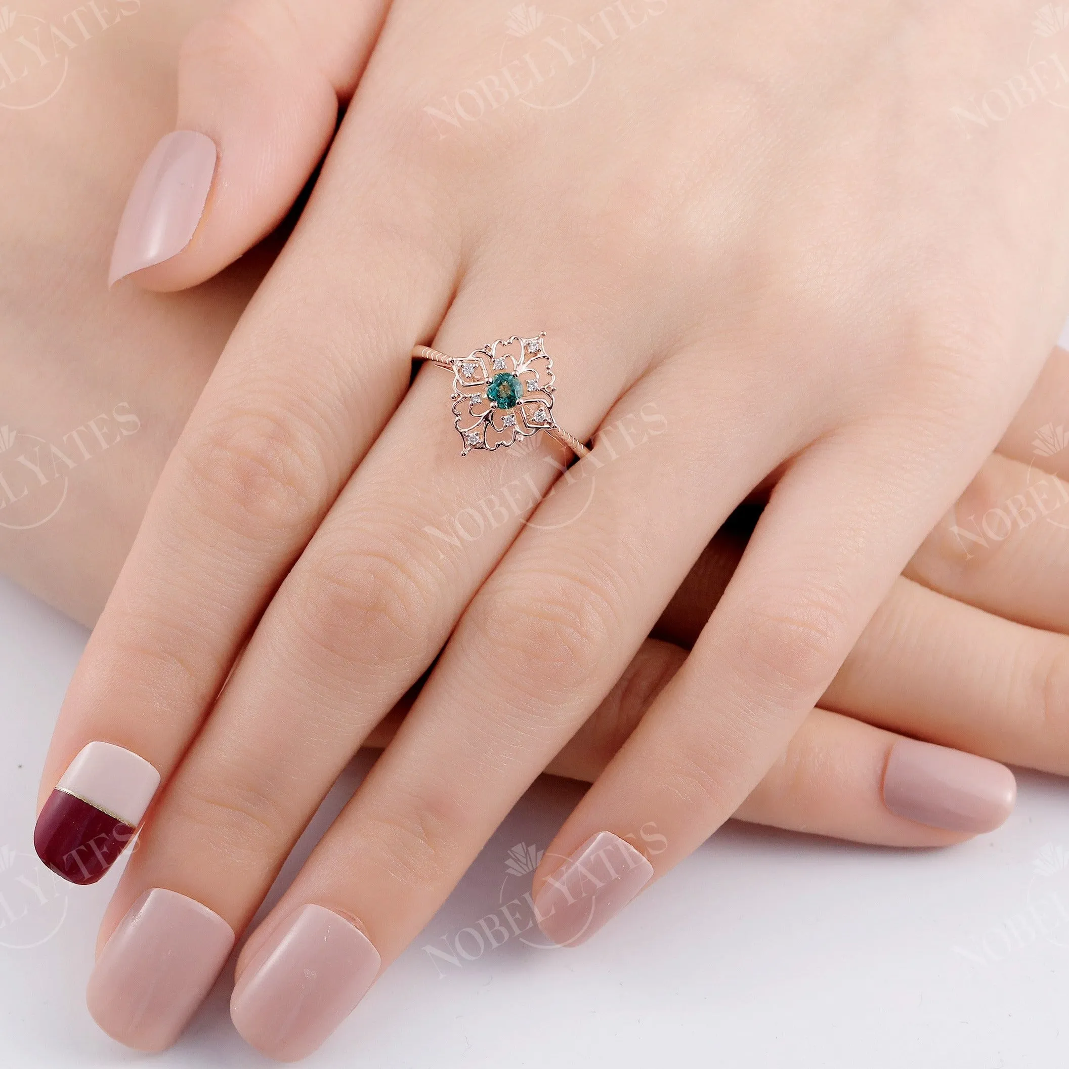 Vintage Round Emerald Engagement Ring Rose Gold