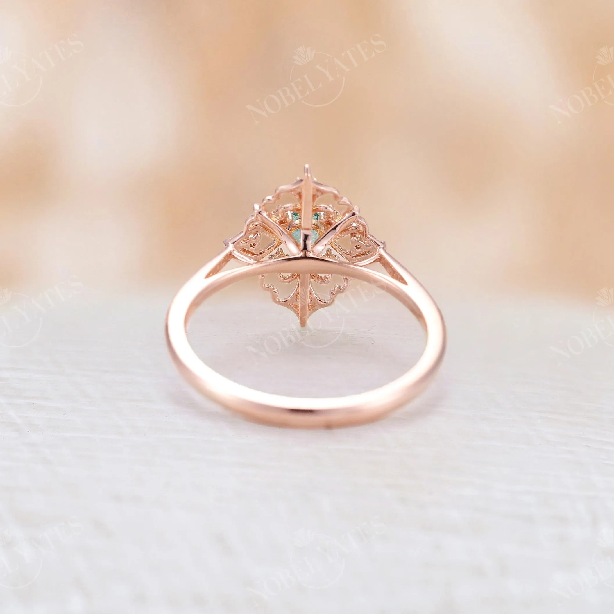 Vintage Round Emerald Engagement Ring Rose Gold