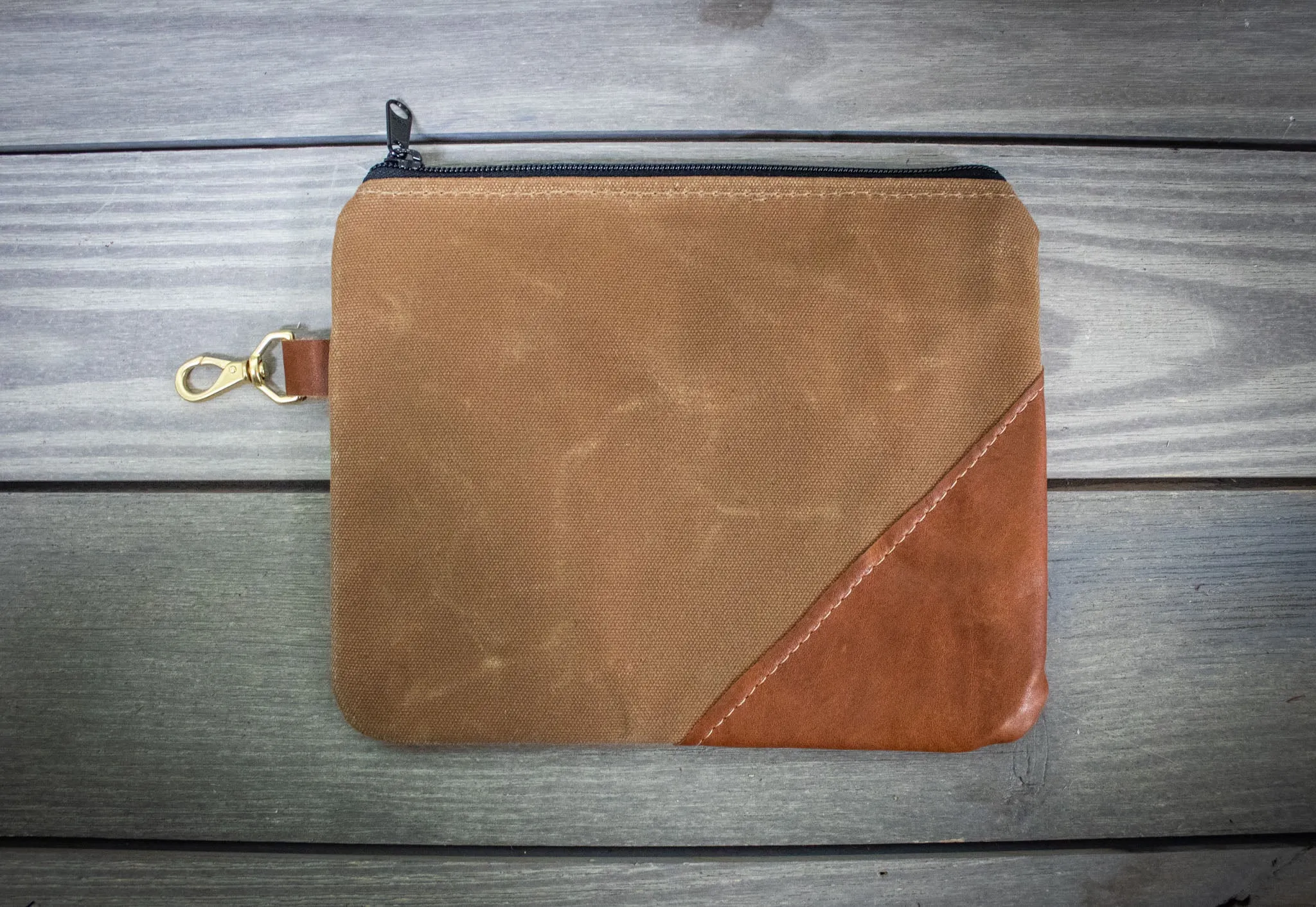 Waxed Canvas and Leather Valuables Pouch