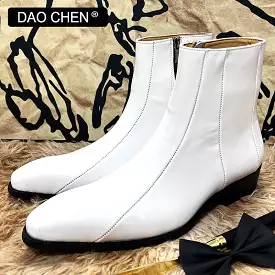 WHITE ZIP GENUINE LEATHER DRESS MAN SHOE WEDDING BOOTS