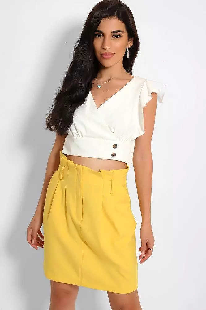 Yellow High Paperbag Waist Skirt