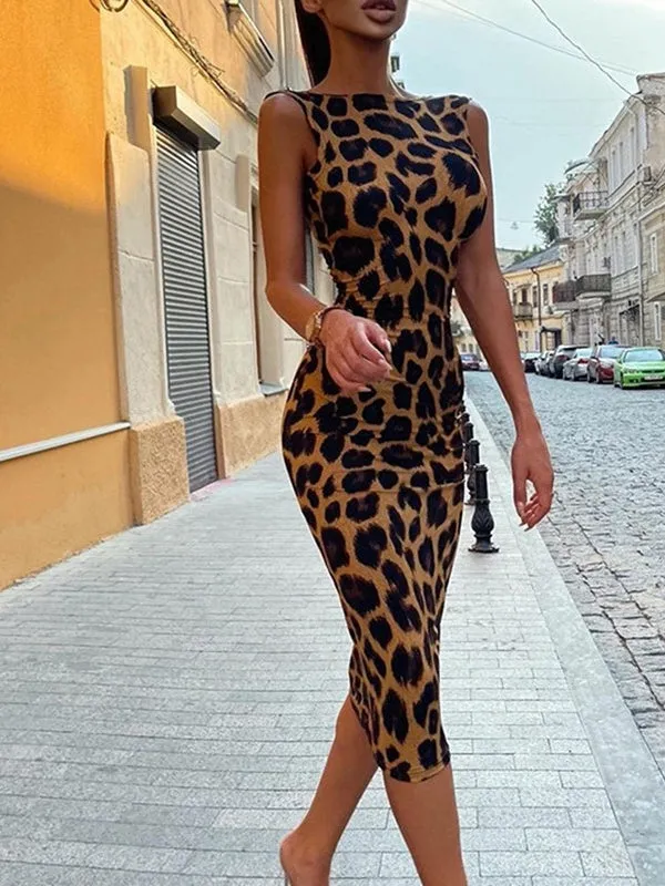 ZASUWA Female Leopard Print Backless Dress