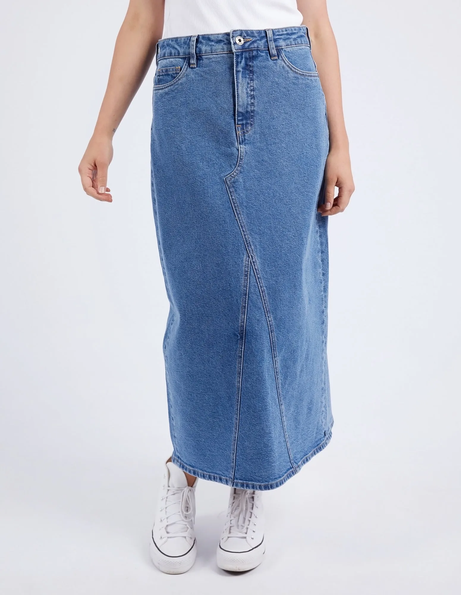 Zoe Midi Denim Skirt Mid Blue Wash