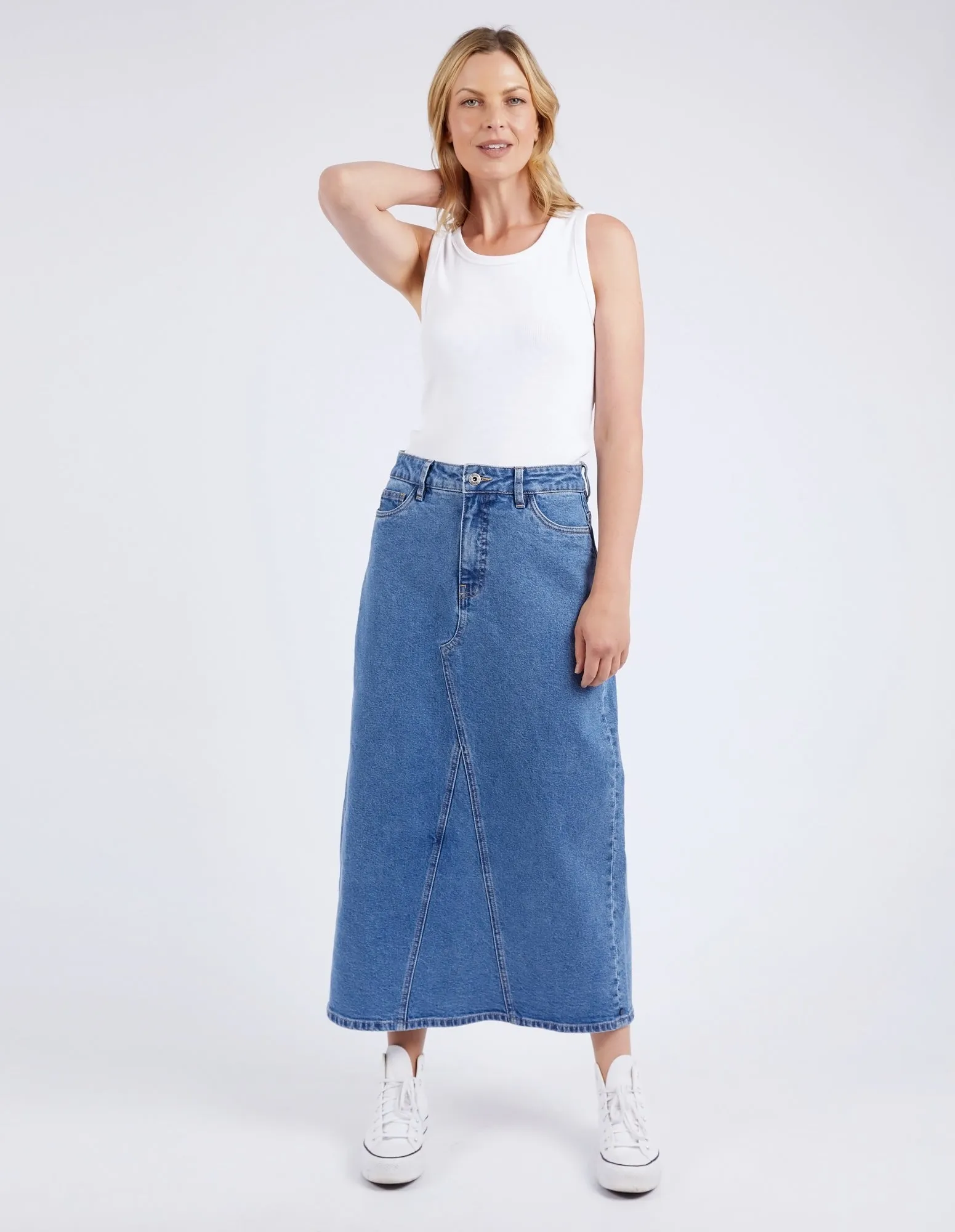 Zoe Midi Denim Skirt Mid Blue Wash