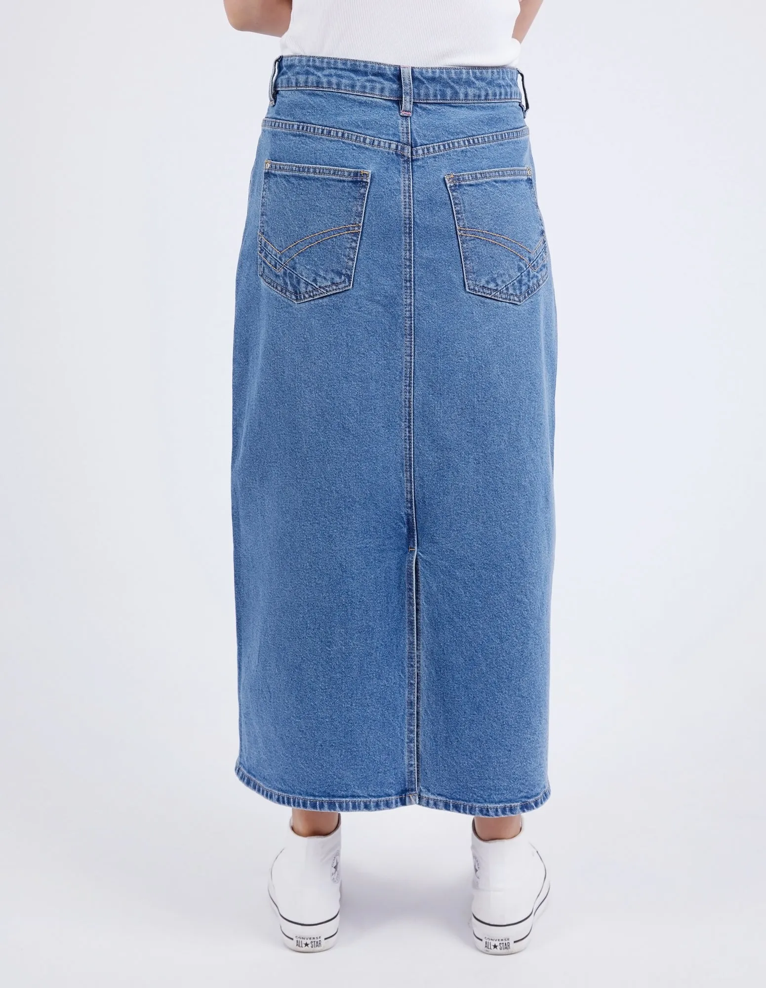 Zoe Midi Denim Skirt Mid Blue Wash