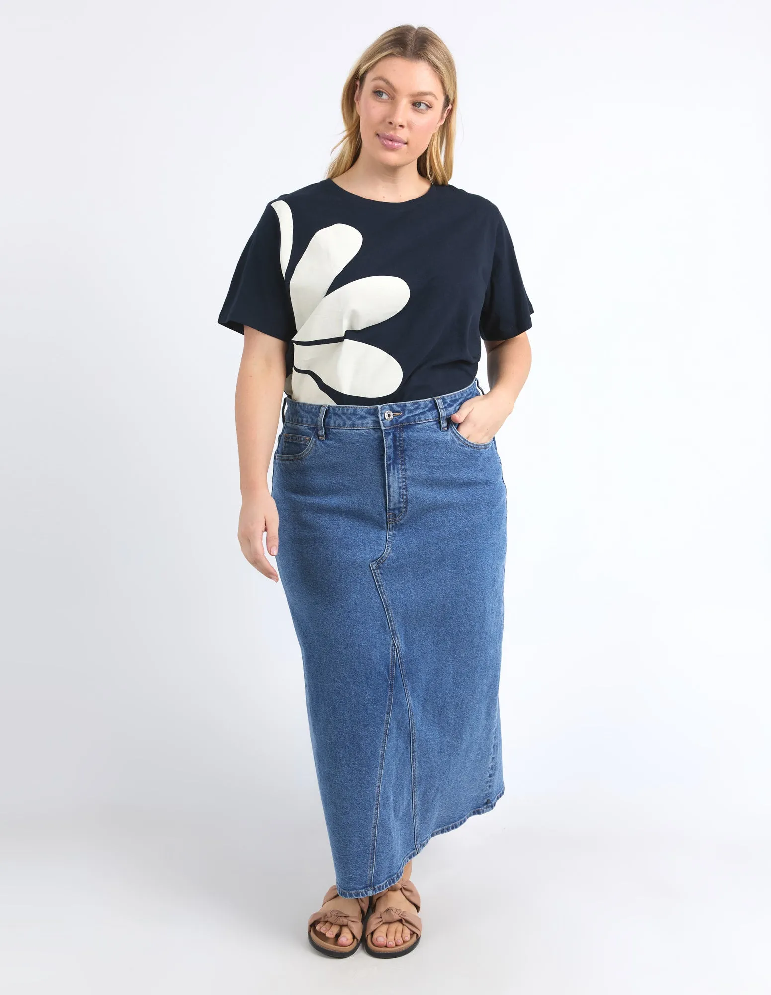 Zoe Midi Denim Skirt Mid Blue Wash